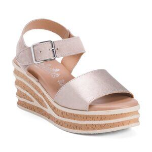 VALERIAS Made In Spain Leather And Suede Ankle Strap Wedge Espadrilles